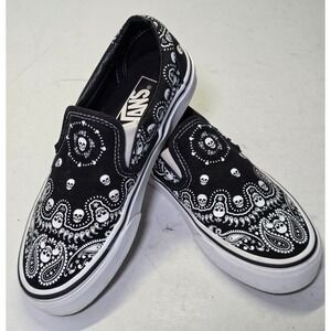 Vans Men's Sneakers Size 3.5 Women's 5 Black White Bandana Skull Paisley Shoes